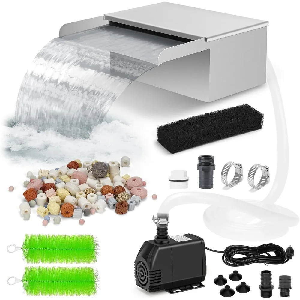 

Водопад для пруда с комплектом насосов из нержавеющей стали 304, водопадный ящик для прудов, насос 800 GPH, оксфордский шланг 9,8 фута