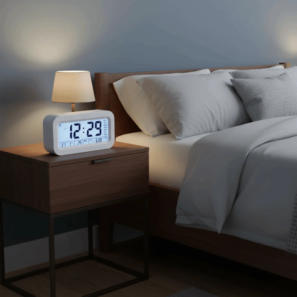 

LED Display LED Electronic Alarm Clock Snooze Feature Calendar Function Smart Electronic Clock USB Powered 12/24H Format