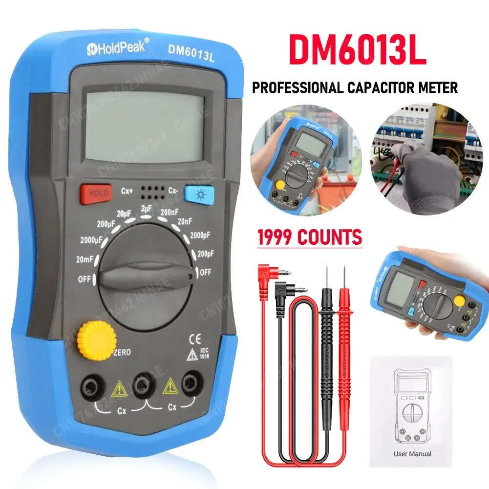 DM6013L Digital Capacimeter 1999 Counts 200pF~20mF Capacitance Capacitor Measuring Meter Data Hold LCD Backlight Circuit Tester