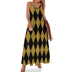 Black and Gold Harlequin Sleeveless Dress clothes for woman elegant guest wedding dress dresses with long sleeves fairy dress