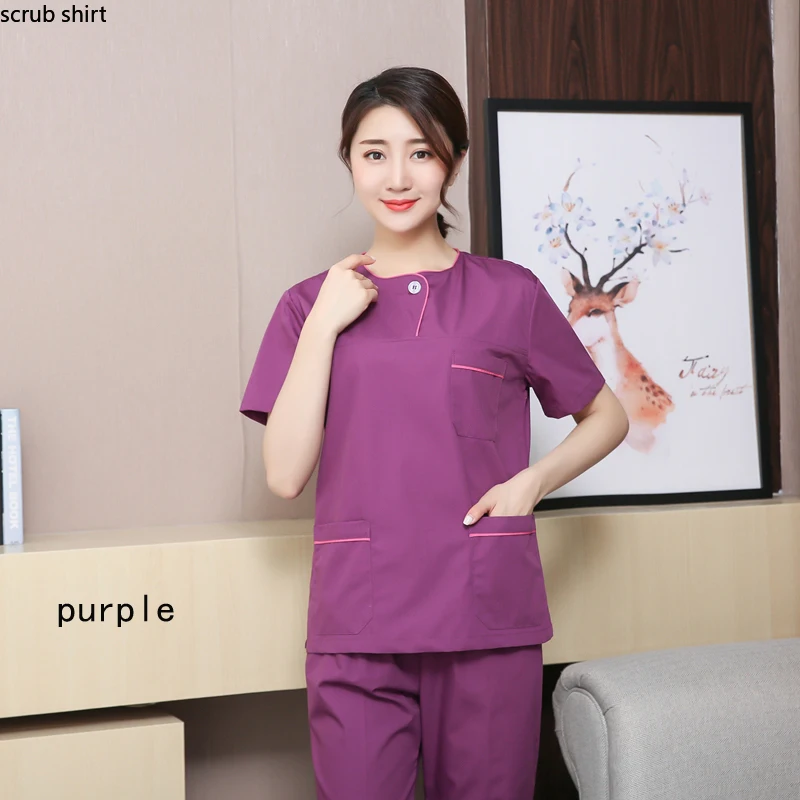 Women Scrubs Top Mock Wrap Medical Uniform Short Sleeve Nursing Clothes Cotton Doctor Workwear Veterinary Spa Uniforms Surgical