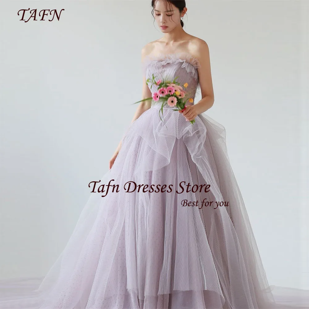 

TAFN Lavender Wedding Dresses Strapless A-line Pleat Bridal Gown Photo Shoot Korea Ball Gown Sleeveless Tulle Bridal Gown