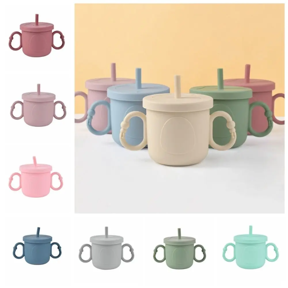 

Силиконовая детская тренировочная чашка, портативная 200 мл, чашки-непроливайки для малышей с принтом пингвина и крышкой, соломенная бутылка для воды для малышей