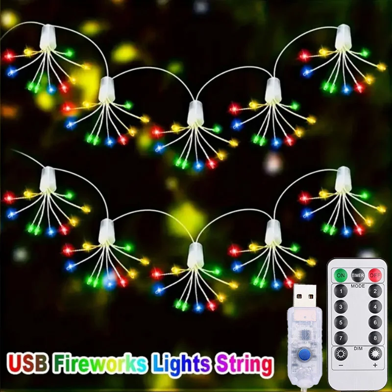 USB Firework Light String LED Garland Fairy Light Burst Star String Lights DIY Flower Decor Light for Christmas Wedding Party