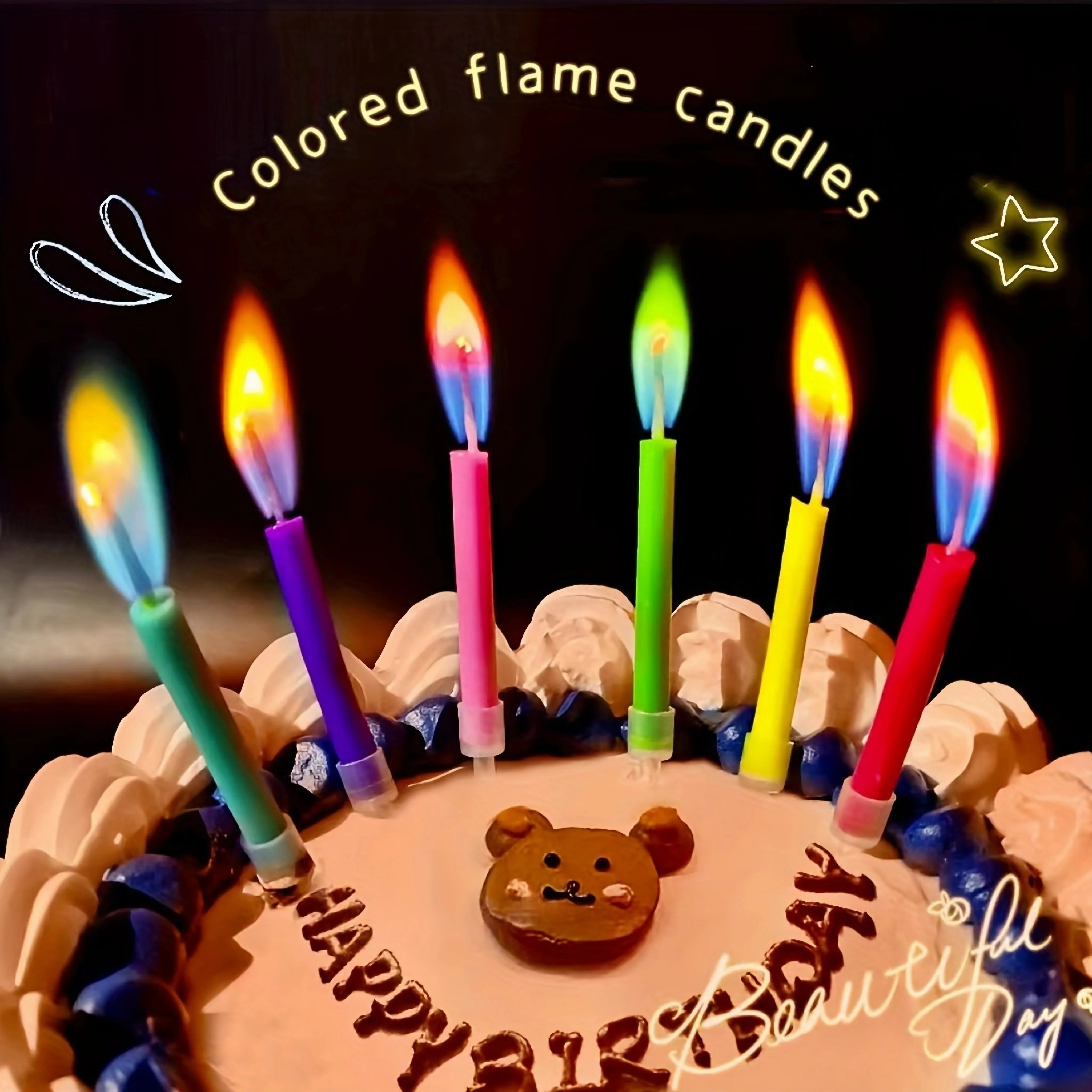 Colorful Flame Candles,Birthday Cake Decoration Plug-in Creative Rainbow Candles,Cake Atmosphere Candle Decoration