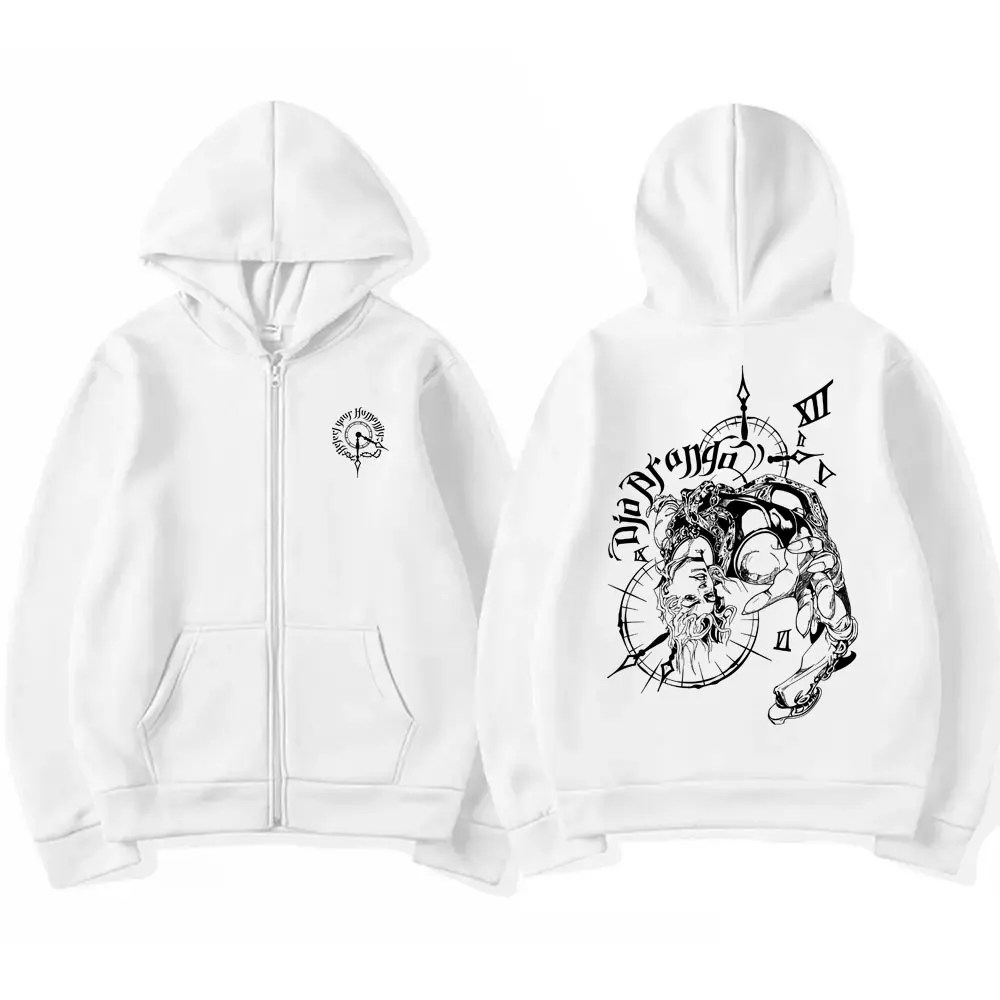 Anime JoJo's Bizarre Adventure Zipper Hoodie Drop Dio Over Heaven Print Zip Up Jacke Männer Frauen Casual Vintage Zip Up Sweatshirt – Detail 7
