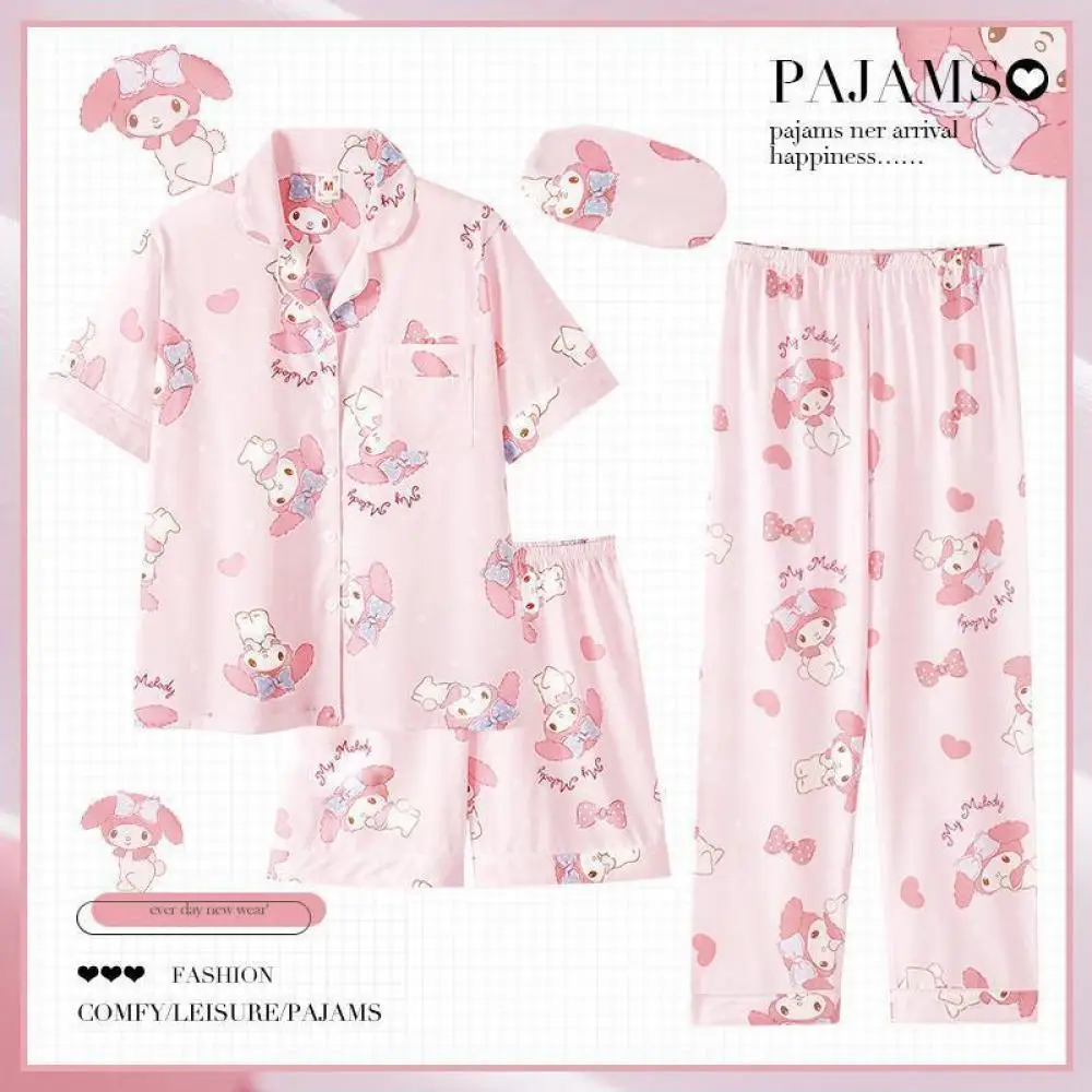 

Пижамный комплект из 3 предметов с героями мультфильмов Pochacco Sanrio, осенние топы с принтом Kawaii Cinnamoroll, шорты, брюки, летняя домашняя одежда в стиле аниме, милая девушка
