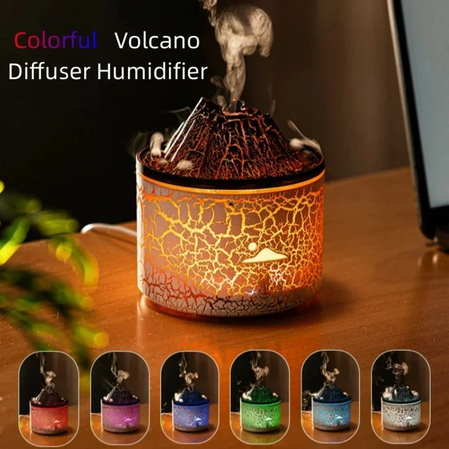 

New Transform your space with the Colorful and Vibrant Volcano USB Essential Oil Aromatherapy Diffuser - Relaxing Air Humidifier