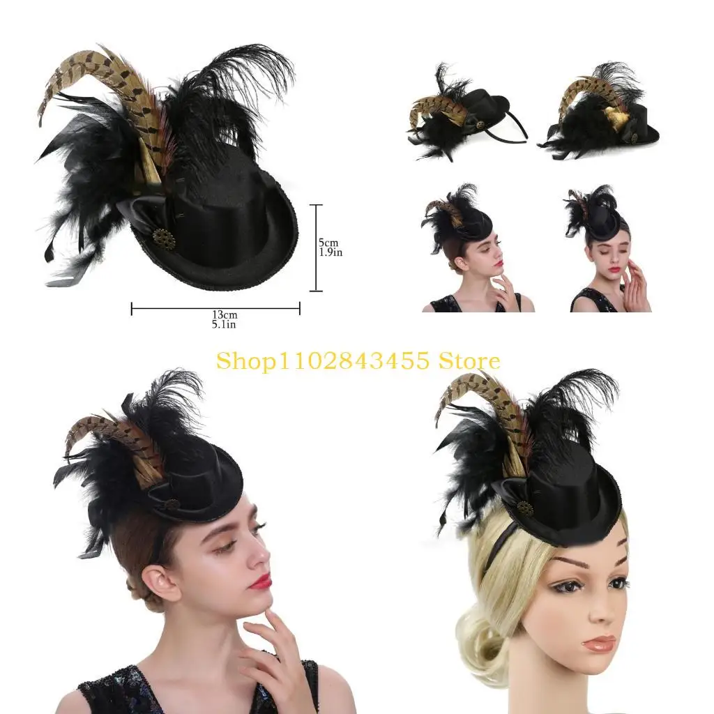 

49MC Floral Top Hat Fascinators Hat 1920s Opera Tea Hat for Girls Women Vintage Pillbox Hat Tea Hat Fascinators Halloween