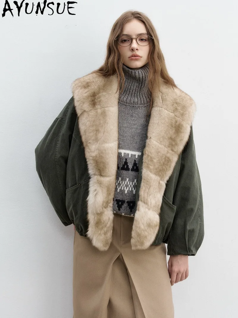 AYUNSUE 90% White Goose Down Coat Genuine Milk Fox Fur Collar Womens Clothes Warm Winter Clothing Windproof Shell 2026 Plumones