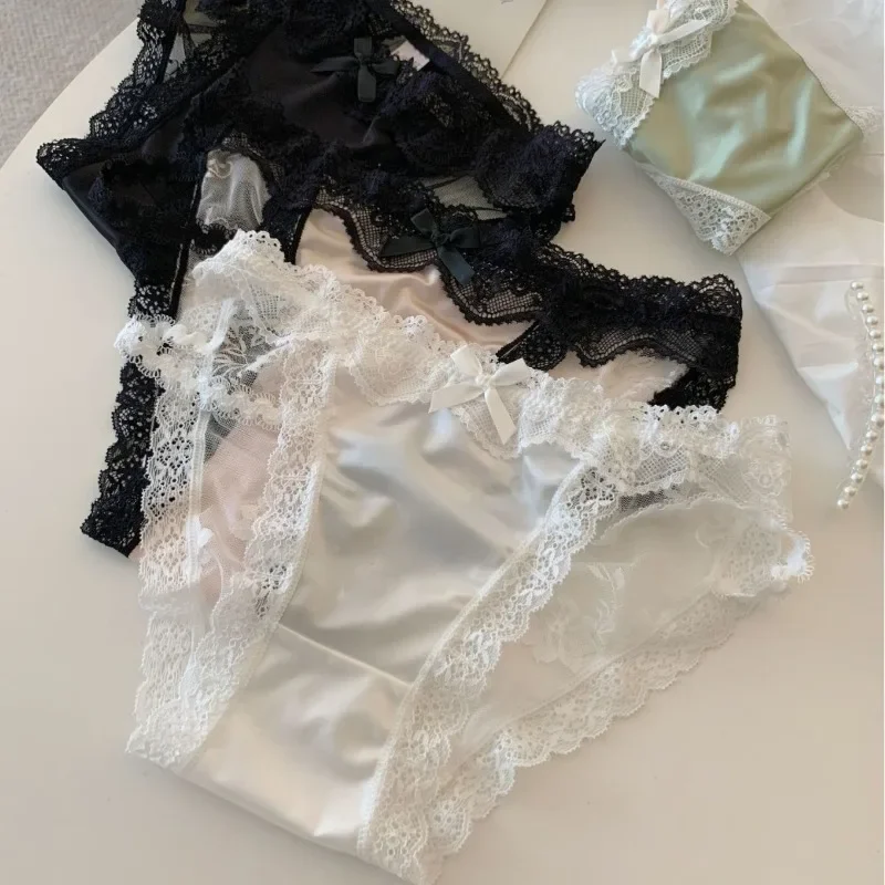 

Романтическое кружевное сексуальное женское нижнее белье с вышивкой, атласные трусики с низкой талией, мягкие хлопковые бесшовные трусы с промежностью, нижнее белье