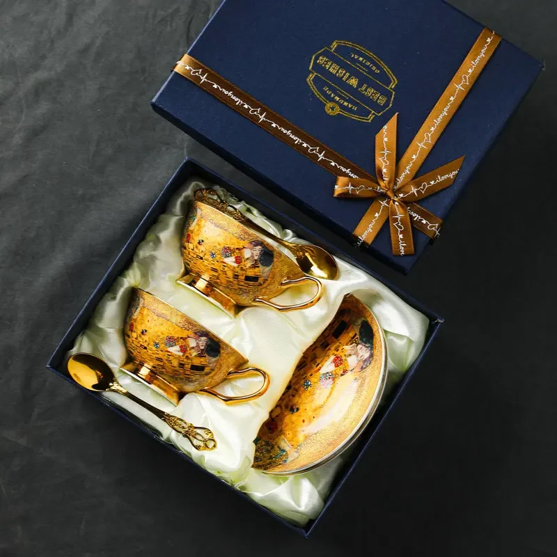 Royal Baroque Style Bone China Coffee Set - Vintage English Afternoon Tea Cups & Saucers withGiftBox ElegantCeramicWeddingDecor view 5