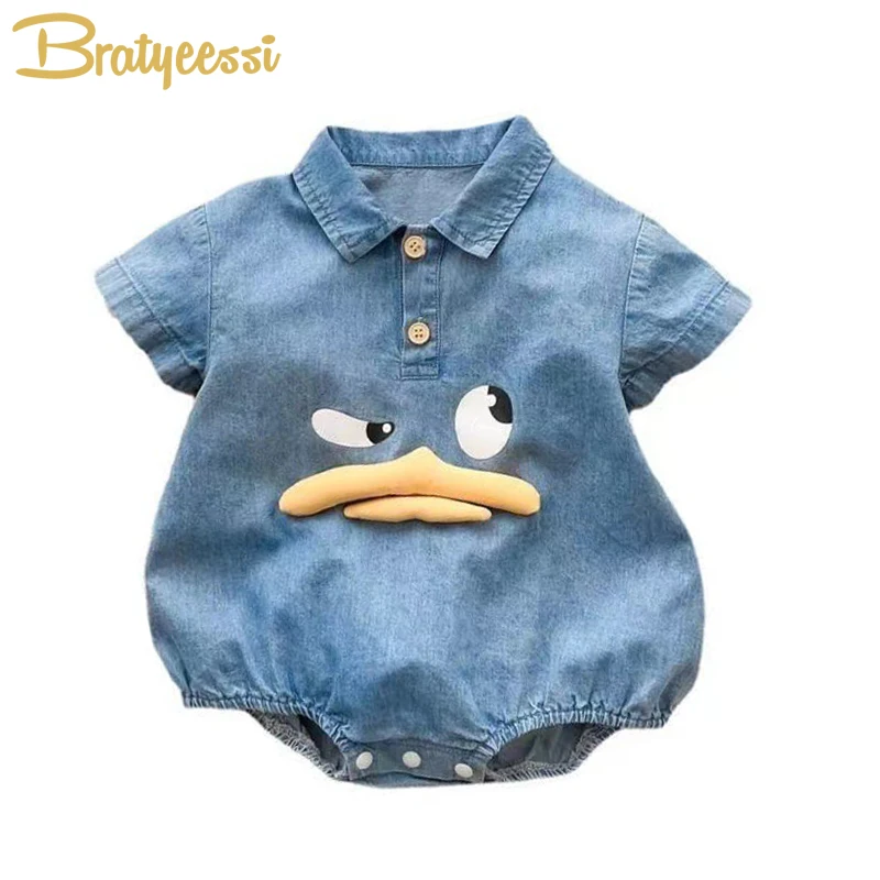 Denim Baby Sommer Overalls Cartoon Enten bär Kleinkind Stram pler für Mädchen Jungen Kleidung Baby Outfit Kinder Stram pler Baby einteilig