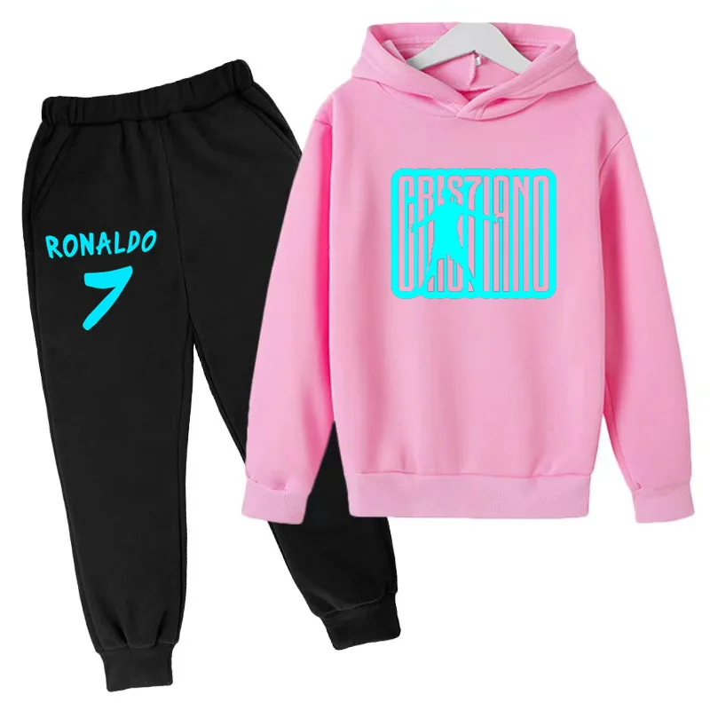 Children 3-12 Years Old Hoodie Football New CR7 Print Boys Sweatshirt Girls Toddler Sports Coat Top+ Pants 2P Stylish Casual Set