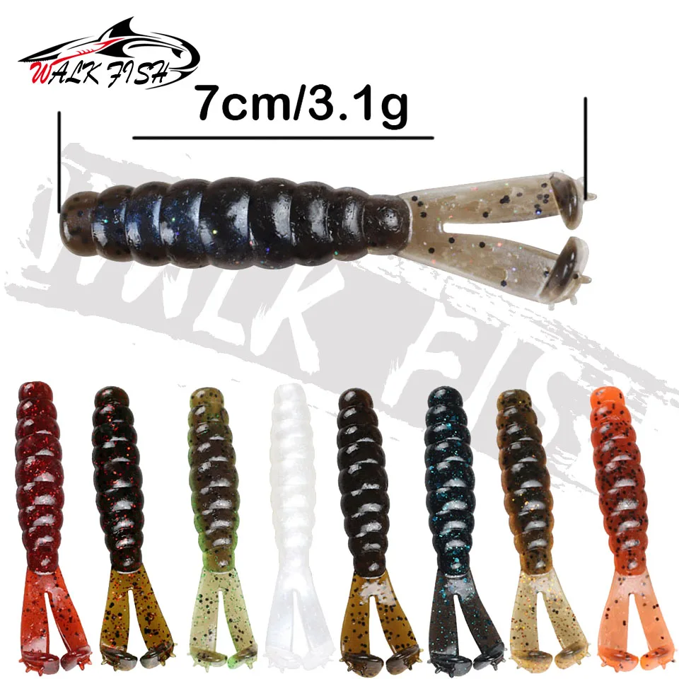 WALK FISH 6PCS Diver Grub Soft Fishing Lure Silicone Wobbler Twin Tail Salted Tpr Tough Plastic Worm Floating Bait Leurre Souple