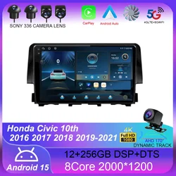 For Honda Civic 10th 2016 2017 2018 2019-2021 Android 15 Carplay Auto Car Radio Multimedia Video Player Navigation GPS 4G WIFI