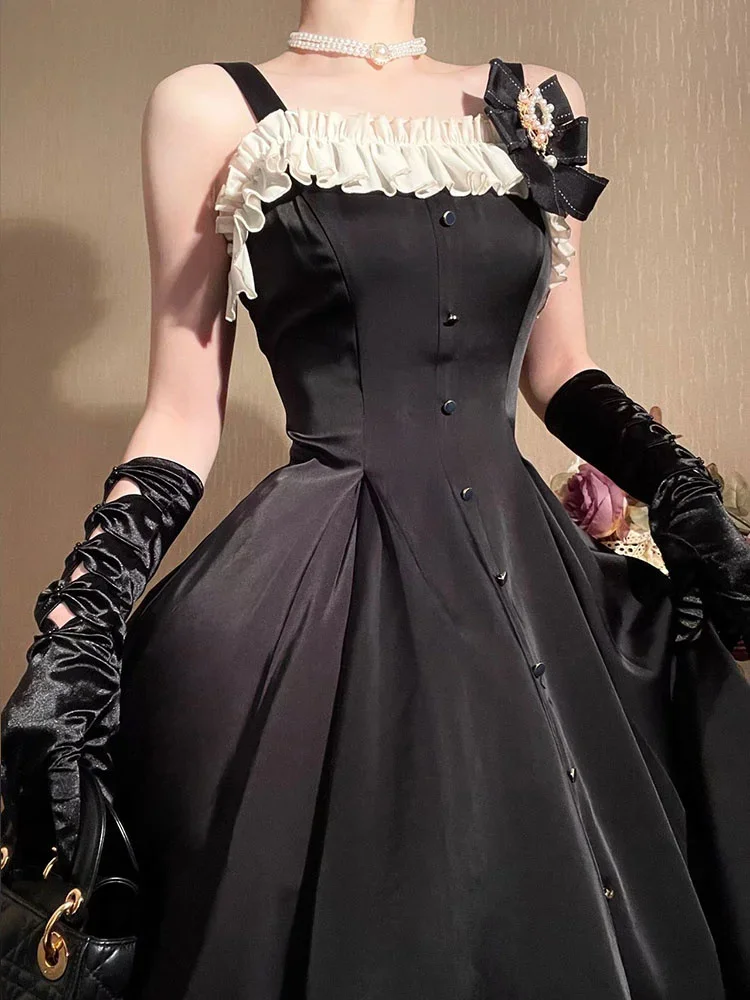 Black JSK Lolita Dress elegante e splendido Miss Princess Dress costumi Cosplay abito con cinturino in pizzo