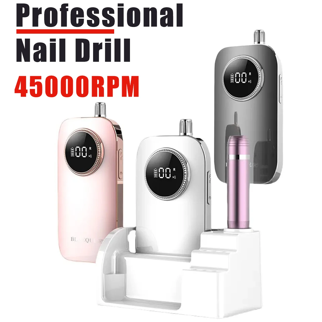 Perceuse à ongles électrique professionnelle, Rechargeable à grande vitesse, avec bande de sable et embout