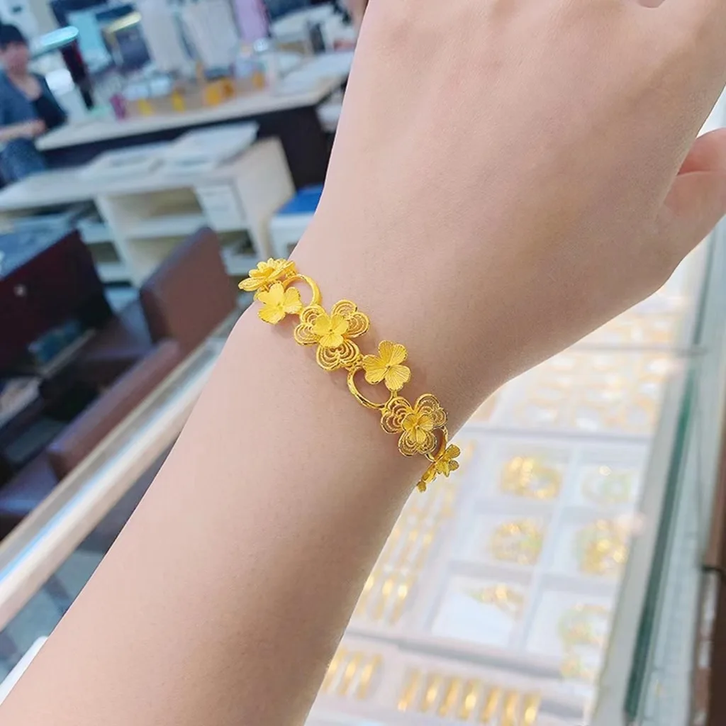 

AU999 24K Gold Double - Heart Bracelet | Gradient enamel - painted hearts, pearl - inlaid edges, delicate & noble