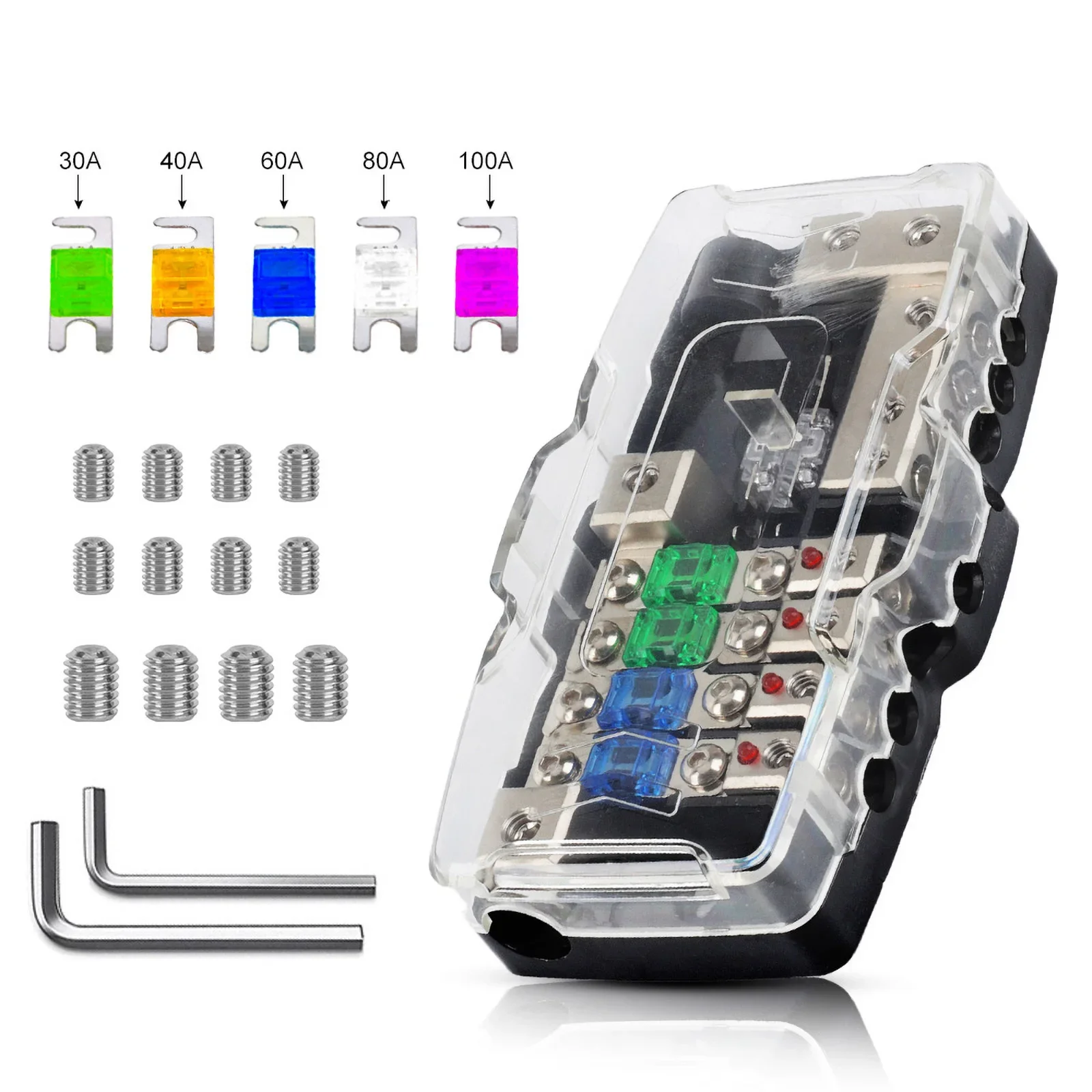 

Многоконтурный блок предохранителей 30A 60A 80A Блок распределения питания Ground Buss Красный светодиодный индикатор Комплект предохранителей автомобильной аудиосистемы для кемперов и автомобилей