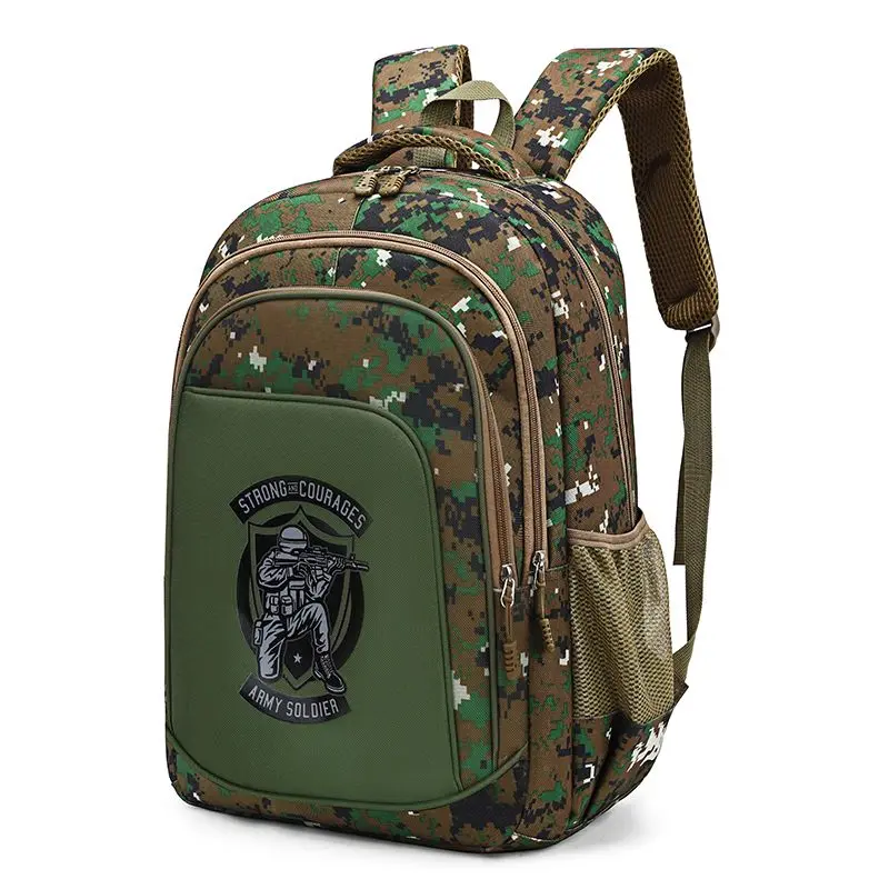 Mochila de grande capacidade para alunos do ensino primário, Mochila de camuflagem leve infantil para meninos, Para proteger a espinha