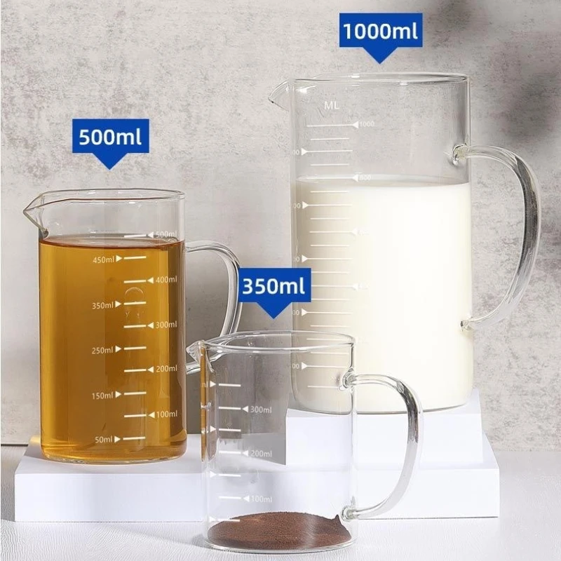 

High Borosilicate Glass Graduated Measuring Cup For Baking Transparent Milk Juice Measuring Cup With Strap Wholesale