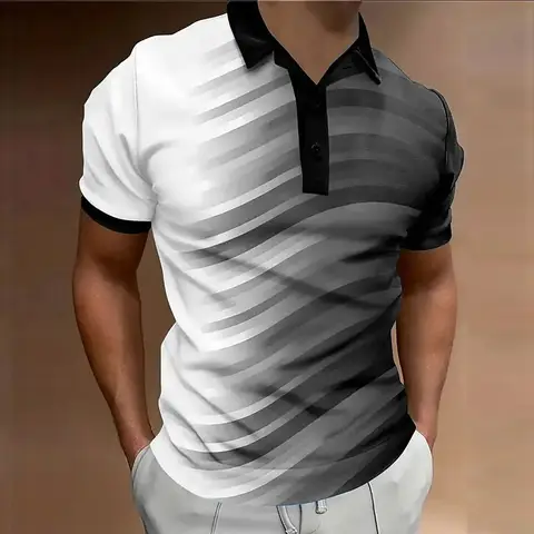 T-shirt polo moda uomo sfumata T-shirt POLO estiva a maniche corte con stampa a righe 3D T-shirt casual taglie forti 6XL