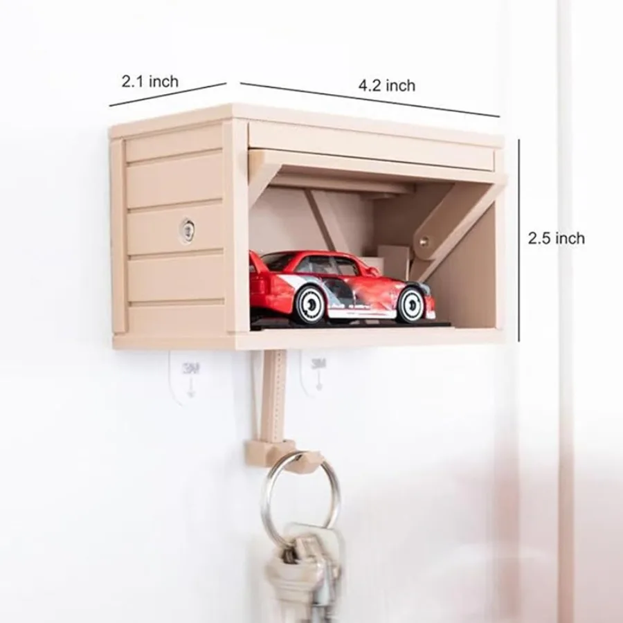 

Creative Keychain Hallway Wall No Drilling Decoration Mini Garage Dustproof Car Model Storage Box with Openable Keychain