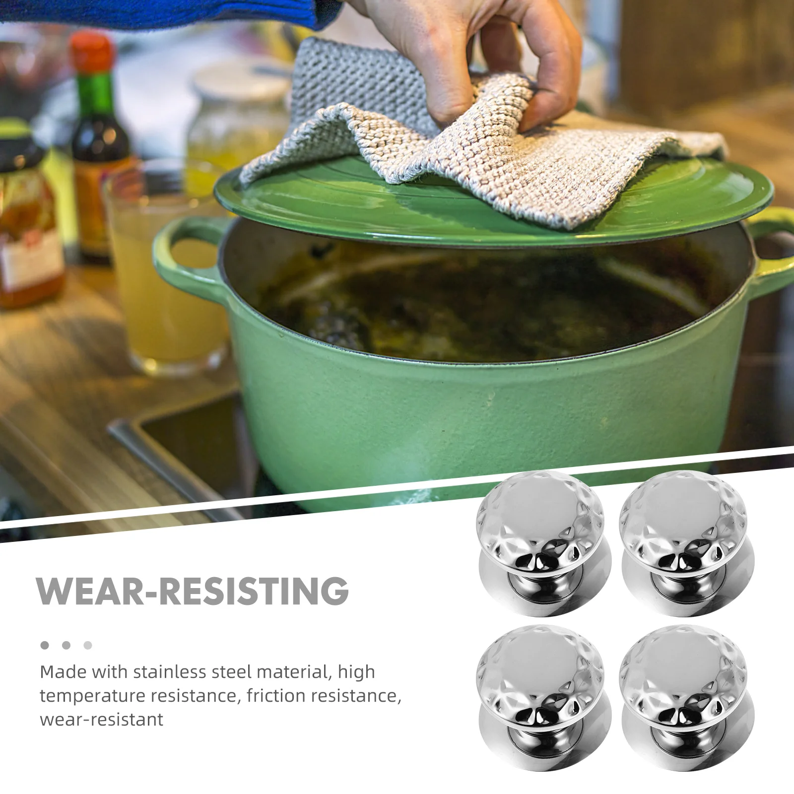 

4Pcs Stainless Steel Pot Lid Knob Universal Replacement Handle for Pots Pans Soup Steaming Wok Anti-Scald Grip