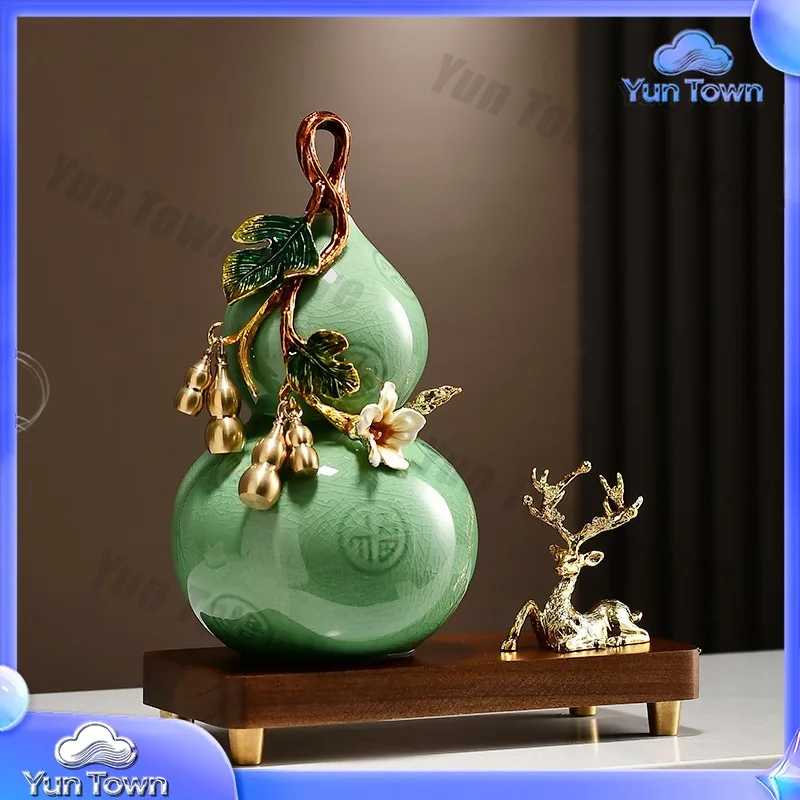 Lu Shuang full enamel ceramic gourd ornament new Chinese living room TV wine decoration