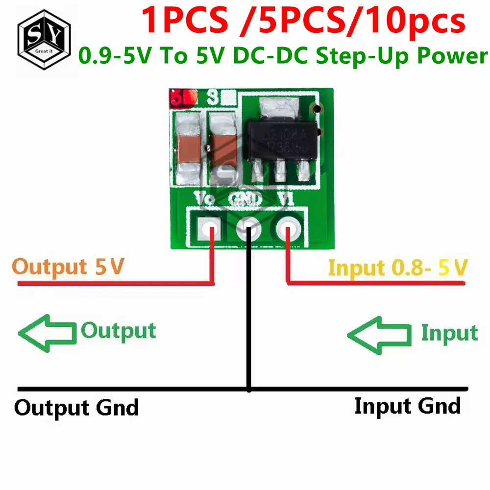 1PCS /5PCS  0.9-5V To 5V /3.3V DC-DC Step-Up Power Module Voltage Boost Converter Board 1.5V 1.8V 2.5V 3V 3.7V 4.2V To 5V /3.3V