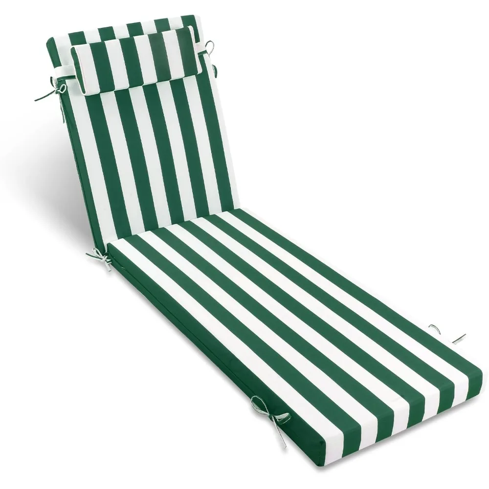 

Outdoor Patio Chaise Lounge Cushion with Headrest,with 100% Polyester，Comfortable and Stylish Patio Cushion 72 x21（Green White）
