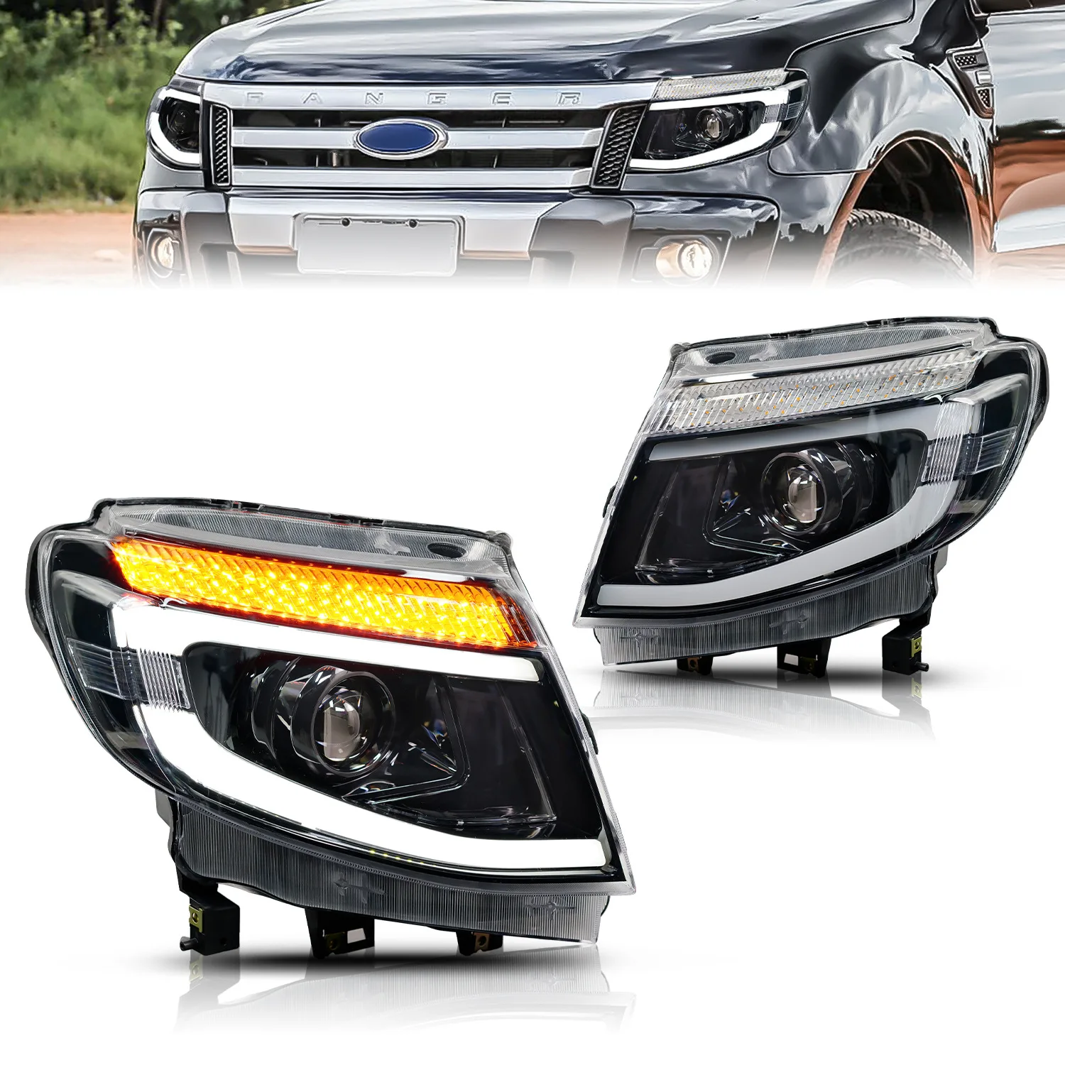 

Led Headlamp with DRL High Beam Low Beam Sequential Turn Signal Function LED Headlight for Ford Ranger T6 2012-2014