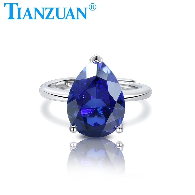 

Pear Shape Elegant Women Ring Lab Grown Ruby and Sapphire Ring Adjustable 925 Sterling Silver Ring Party Anniversary Jewelry