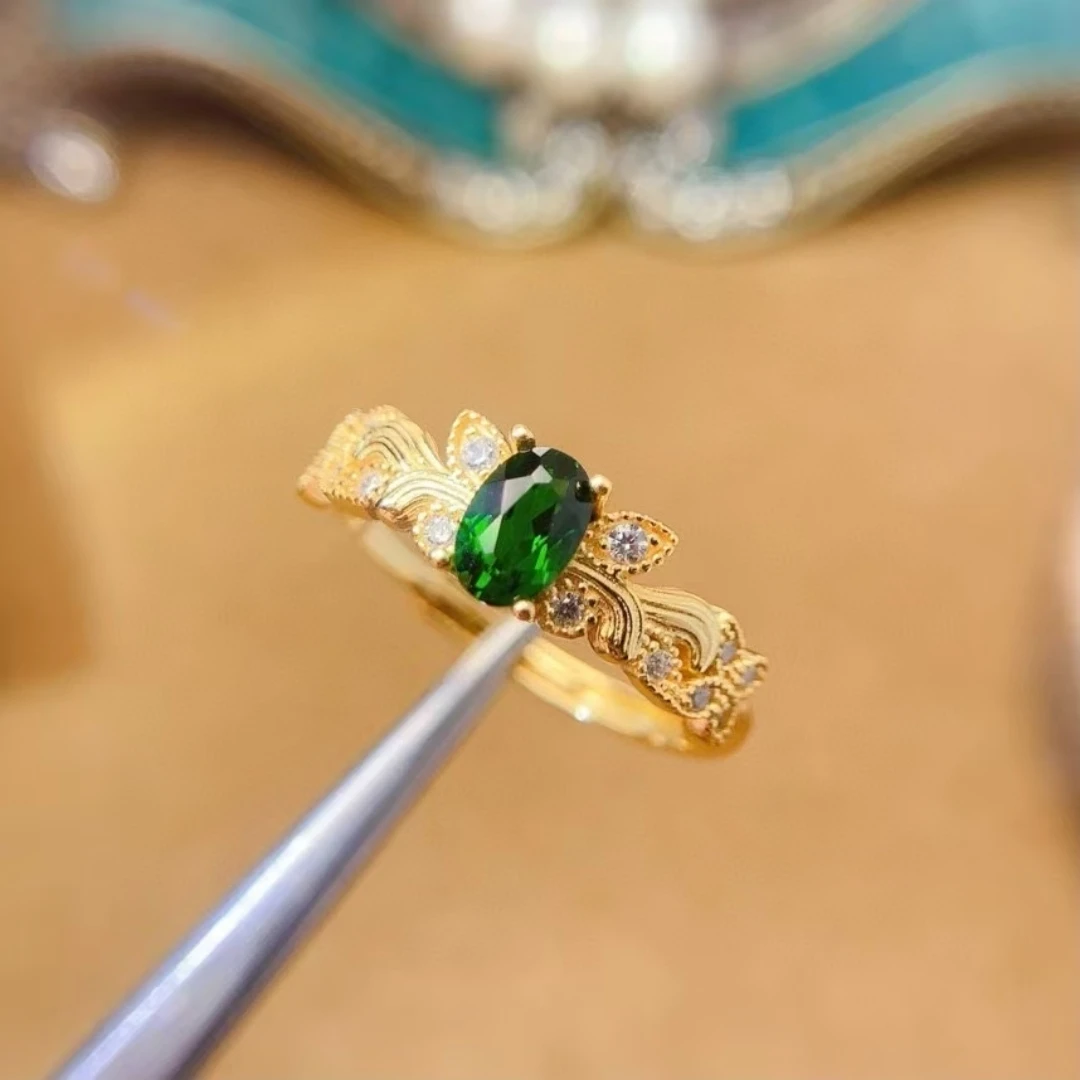 KJJEAXCMY Natural Premium Diopside S925 silver exquisitely Ring Full of luster Simple,elegant and high-end Birthday present