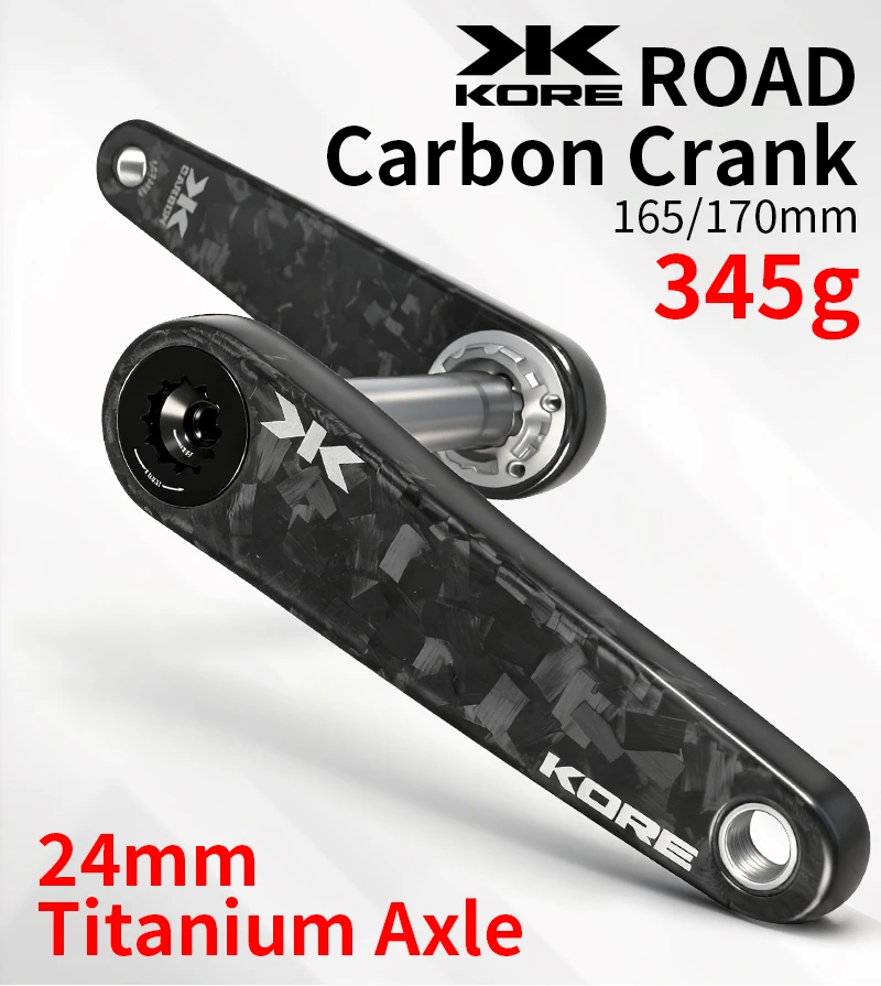 KORE T800 Carbon-Rennrad-Kurbelgarnitur, 345 g, ultraleicht, 24 mm Achsspindel aus Titanlegierung, für Shimano für SRAM Hollowtech – Detail 1