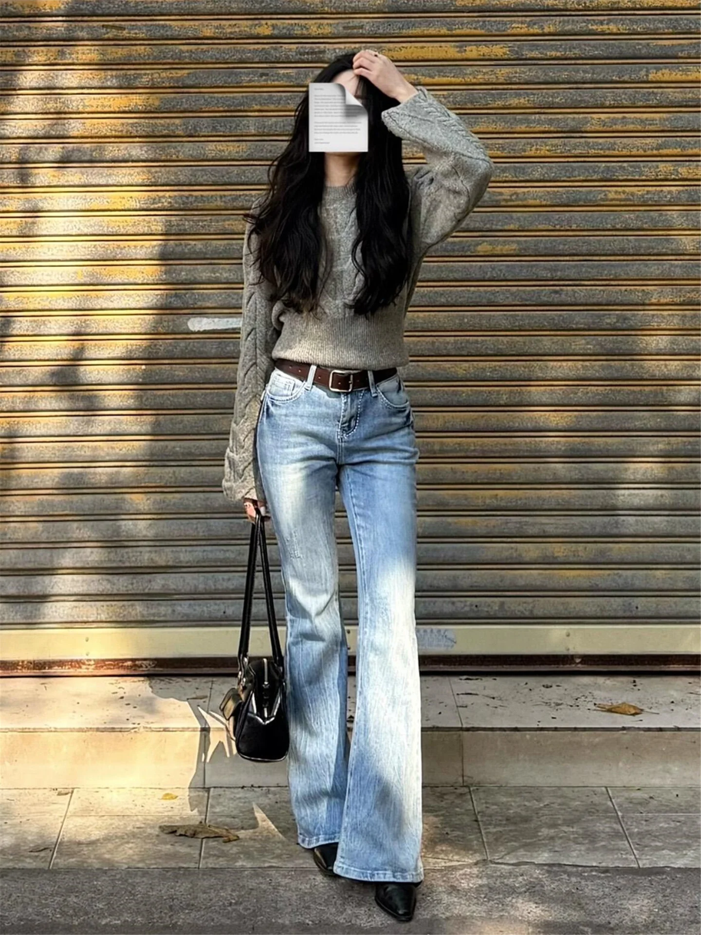 

American Retro Y2K Low Waist Flared Jeans Women's Slimming Long Tall Extended Floor-Length Casual Cotton Denim Pants