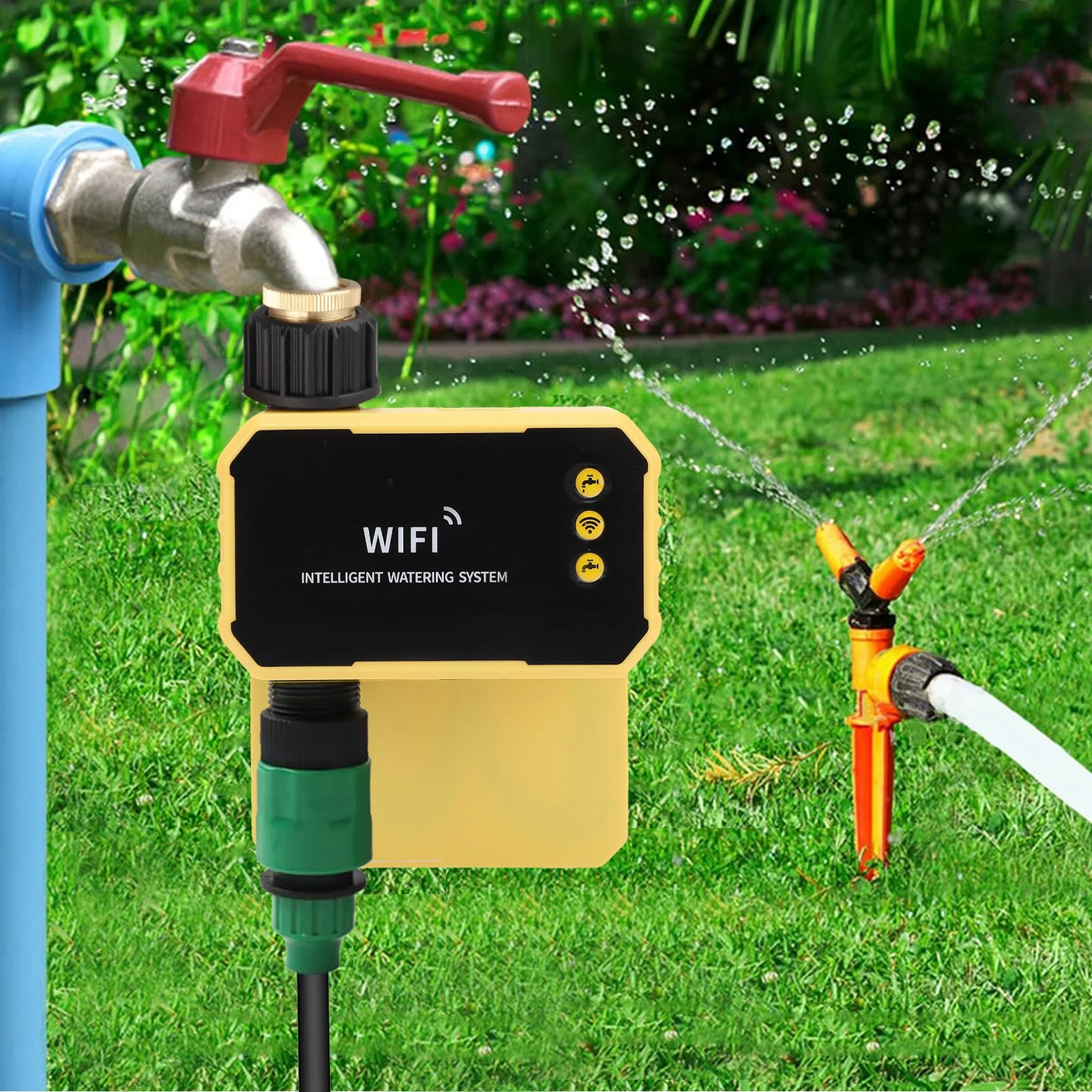 Temporizador de aspersor WIFI Temporizador de aspersor solar Controlador de válvula de riego automático Temporizador de manguera para villas Balcones Jardines en la azotea