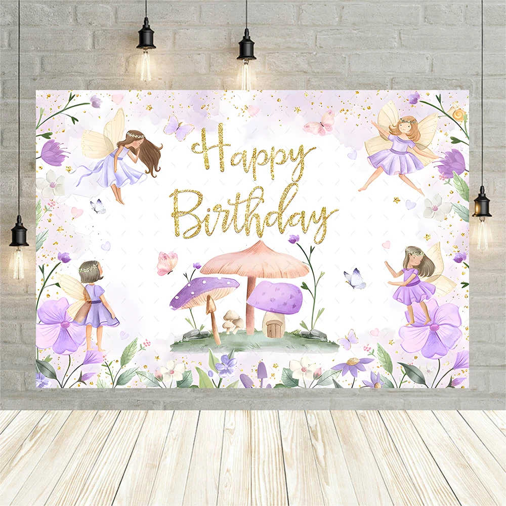 Baby Girl's 1st Birthday Backdrop Cartoon Mushroom Elf Party Decor Photography Background Portrait Photographic Photo Studio Set