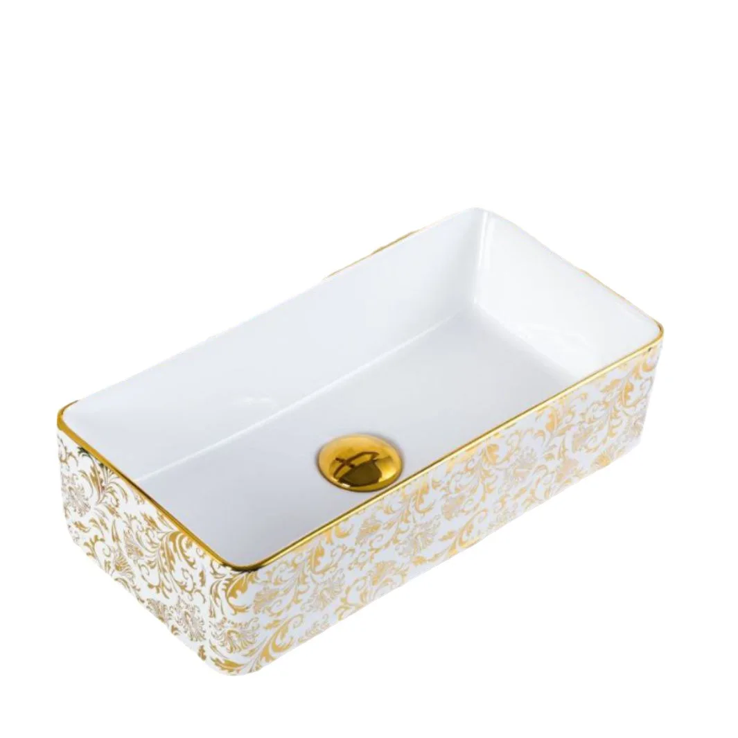 Household small apartment ceramic table basin creative bathroom rectangular small size wash electroplated gold bathroom