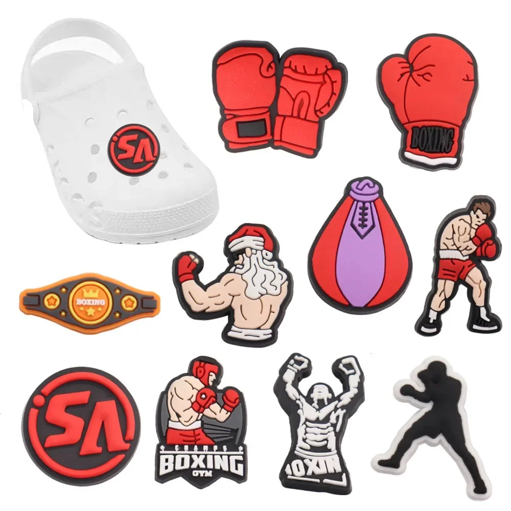 Mix 50pcs Boxer Boxing Gloves PVC Accessories Shoe Charms Shoes Buckle Decorations Fit Wristband Party Kid's Boys Xmas Gifts