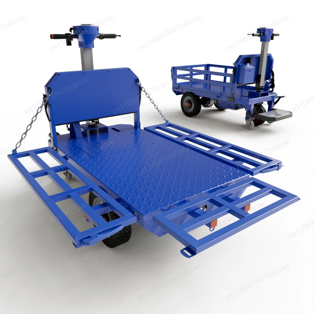 Heavy Duty Electric Platform Trolley 3 Wheel Riding Flatbed Cart for Transport 100 * 75cm with Seat