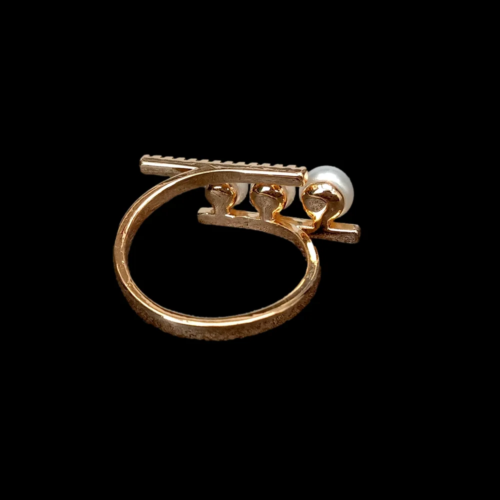 5 PCS Yellow Gold Plated Ring 6mm Freshwater Cultured White Pearl Ring  Women Jewelry For Wedding Party