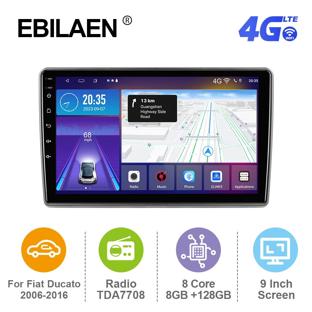 EBILAEN Android 12 Car Stereo Radio For Fiat Ducato 2005-2023 Multimedia Player Carplay 4G FM