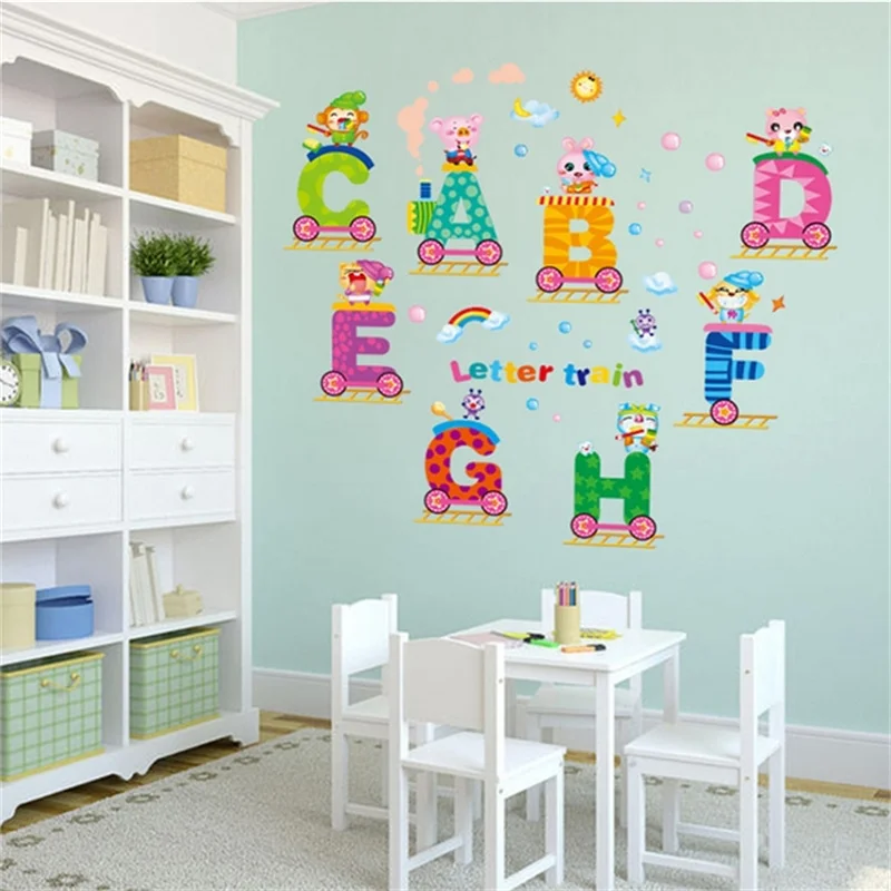 

1PCS DIY Kindergarten Early Learning Letter Train Wall Sticker For Children's Room Nursery Cartoon Home Sticker 45*60CM