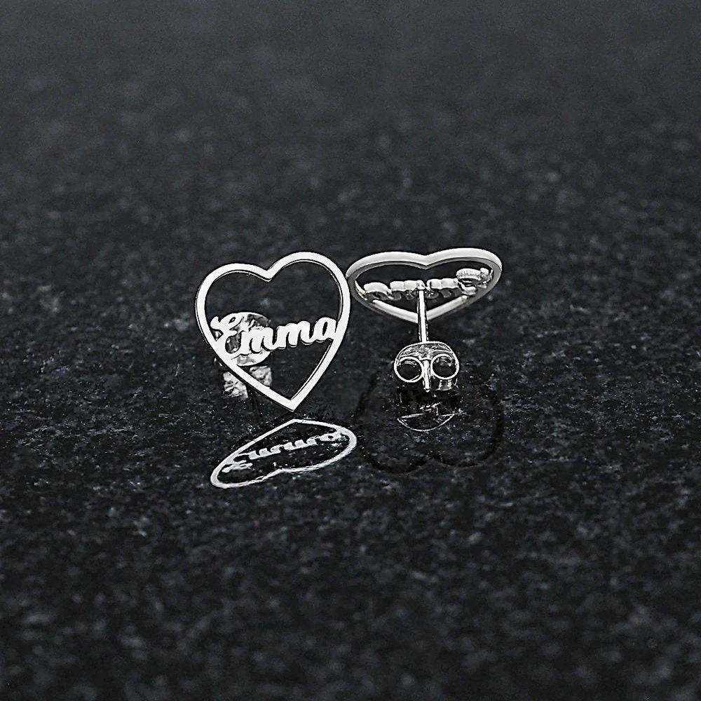 Custom Hollow Heart Stud Earrings for Women Gold Plated Personalized Stainless Steel Name Cartilage Earring Birthday Gift
