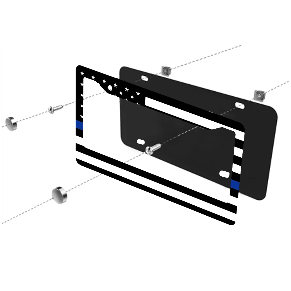 إطار لوحة ترخيص Blue Lives Matter بعلم الولايات المتحدة الأمريكية من الألومنيوم، إطار لوحة ترخيص بطابع العلم