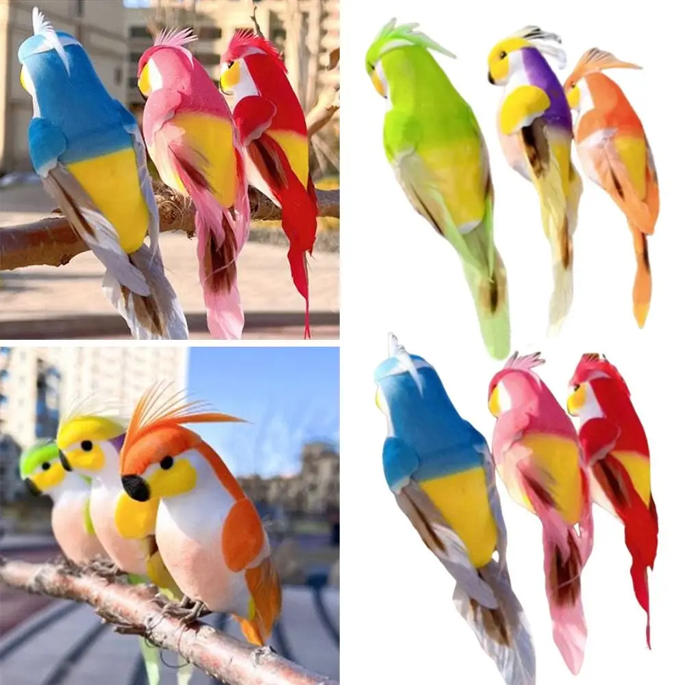 6PCS Mixed Color Parrot Artificial Birds with Clips Foam Simulation Bird Model Handicraft DIY Accessories Faux Parakeet Bird