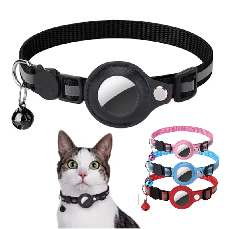 Pet Products Anti-Lost Cat Collar for Airtag Tracker Protective Case with Bell No GPS Reflective Cats Necklace Kitten Accesories