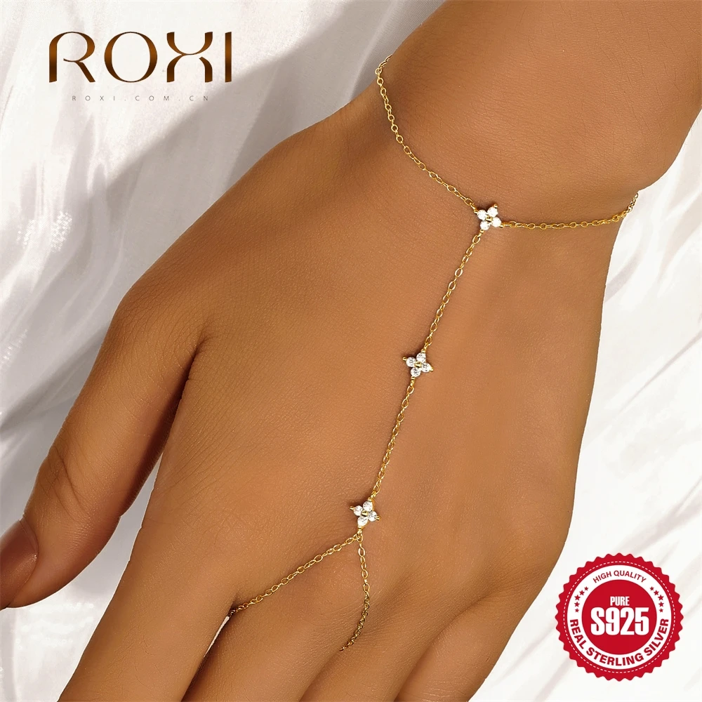 

ROXI 925 Sterling Silver Evil eyes Flower Zircon Cross Bracelet Finger Design For Women Hand Chain Bracelet Heart Party Jewelry